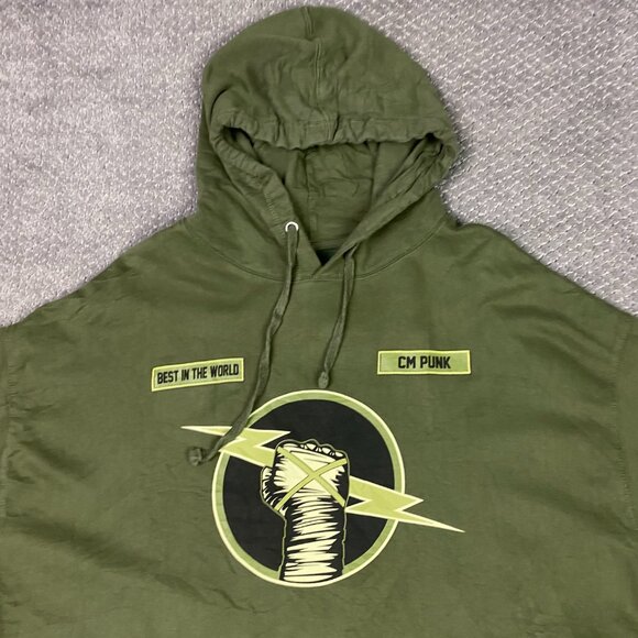 CM Punk Hoodie Men's 3XL Green Pullover WWE Hooded Sweatshirt Lightning Best - Picture 2 of 12